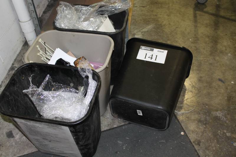 lot 141 image: Lot of (4) Plastic Trash Bins 10 x 14.5 x 15.5.