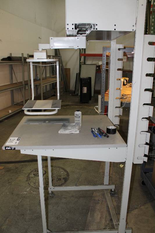 lot 201 image: Ergotron Ergonmic Desk wWheels & Moving Shelf Metal Frame PN 44-323-100-01 43 x 32 x 30.