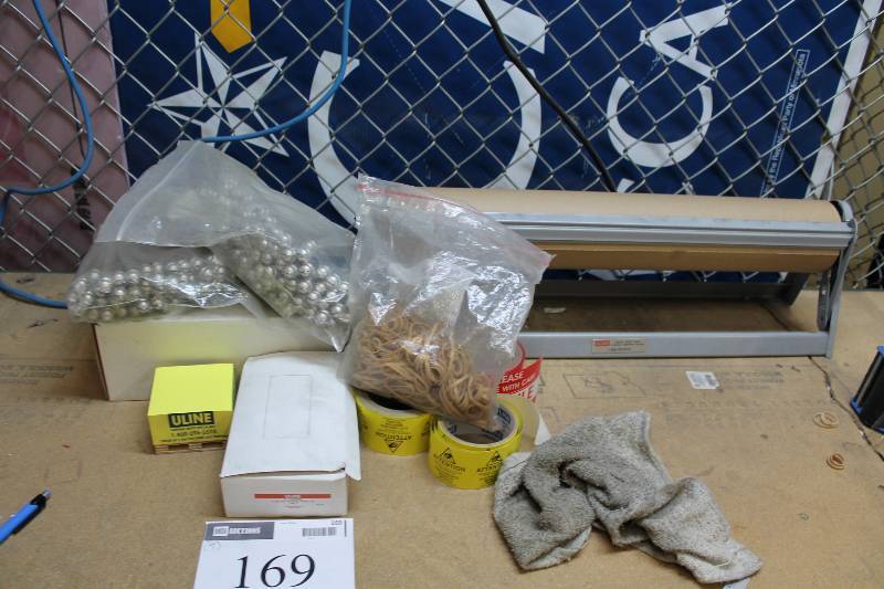 lot 169 image: Lot of (9) Including U-Line 7 Black Plastic Twist Tie Attention Tape Fragile Packing tape And More.
