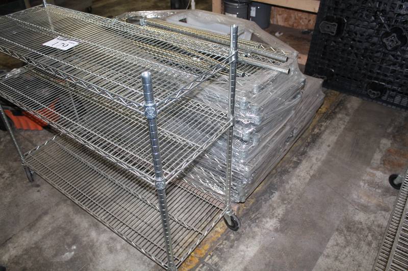lot 179 image: Lot of (30) Metal Grate Shelves Includes Metal Cart w2 Shelves & Wheels, 18 x 47.5 x 41.