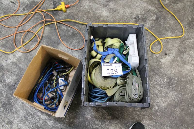 lot 228 image: Bin Lot of (2) Moving Straps Bungee Cords Moving Straps wRatchets.