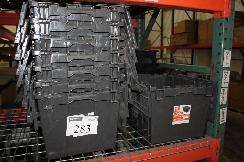 lot 283 image: Lot of (15) Plastic Totes wFolding Lids.