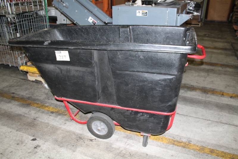 lot 217 image: Plastic Recycling Cart wWheels & Push Handle 72 x 32 x 44.