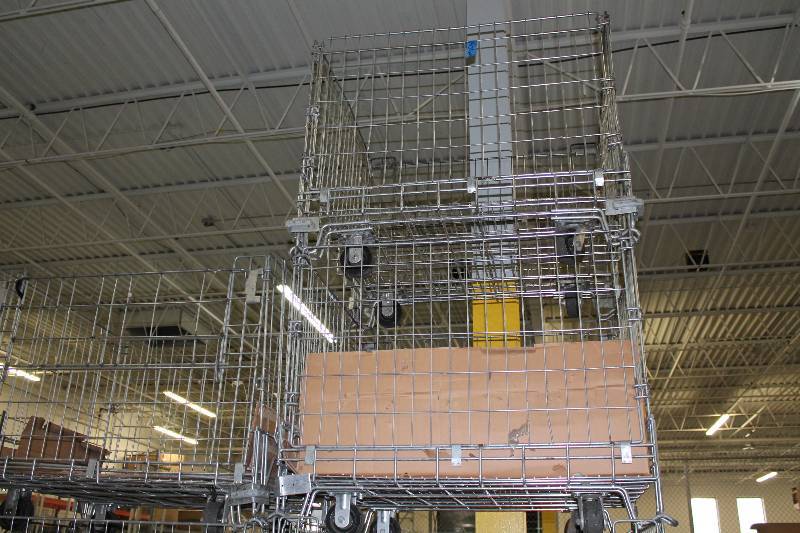 lot 213 image: Lot of (2) Metal Grate Bins wWheels 48 x 38 x 39.