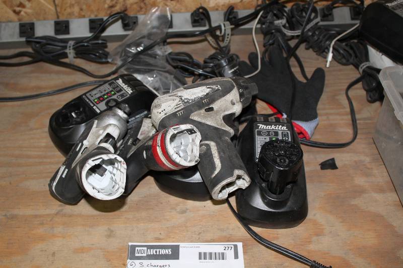 lot 277 image: Lot of (6) Including Makita Power Drills (3) Battery Chargers For Power Drills (3).