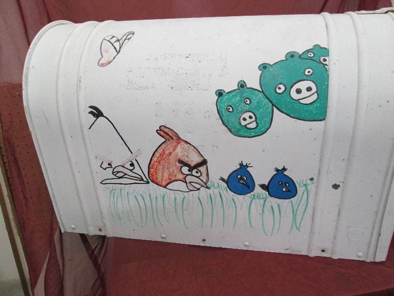 lot 12 image: Large U.S. Mail box with angry bird...