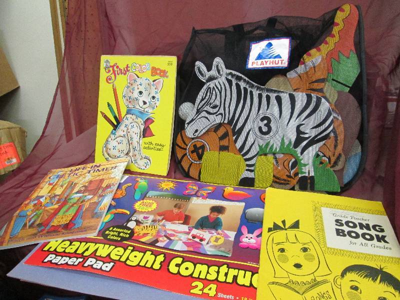 lot 79 image: Play hut, Coloring books, Song book...