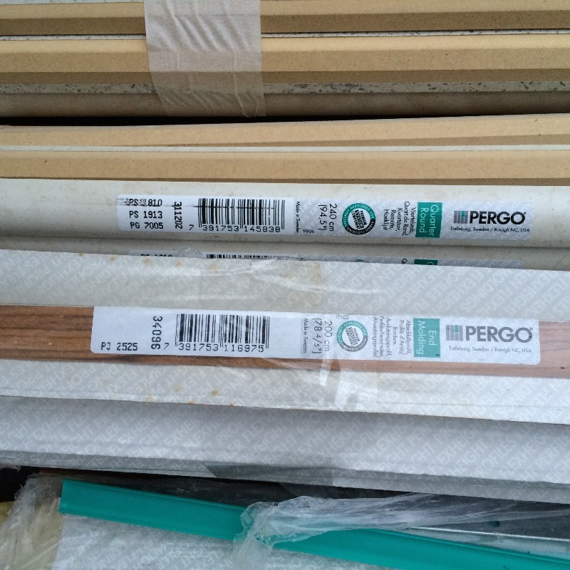 PERGO assorted lot of carpet transition, stair nose,reducer strip, T molding  Lot of approx. 25   8 foot pieces   New