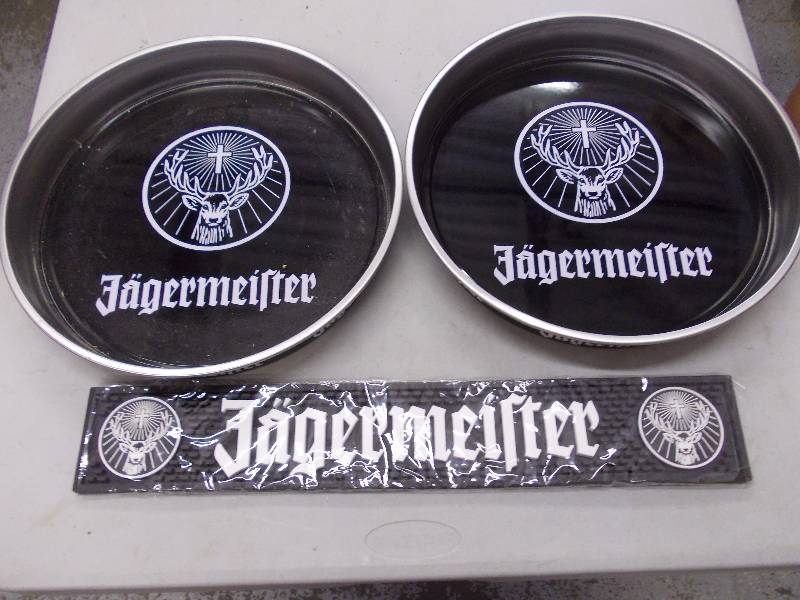 2-NEW Jagermeister Serving Trays, 1-Rubber Bar Bottle Mat