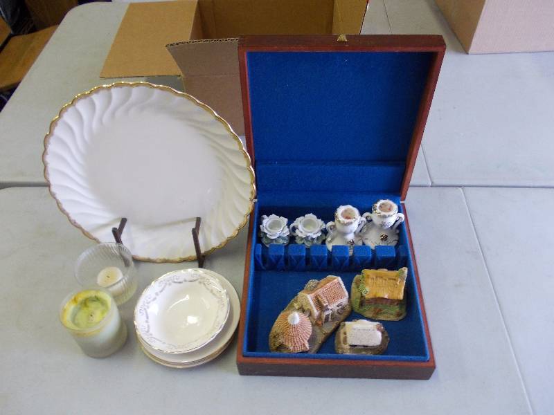Gold Rim Dishes, Flatware Chest, Small Village Houses, Candle Holders
