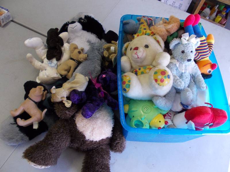 Tote Bin Full Of Stuffed Animals