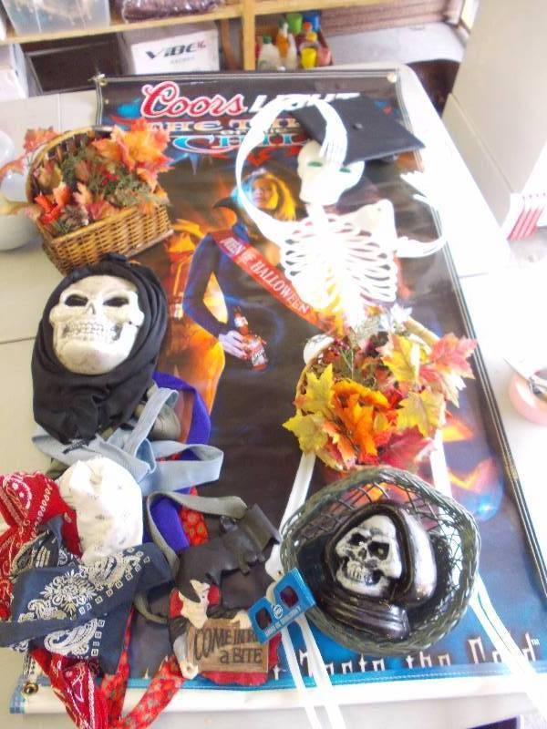 Coors Light Banner & Box Of HalloweenFall Decor