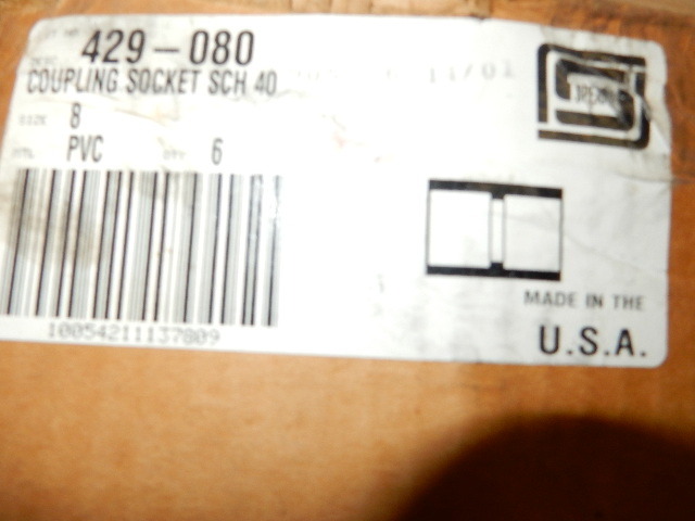 Plastic Pipe Fittings. Case of No. 8 Coupling Sockets