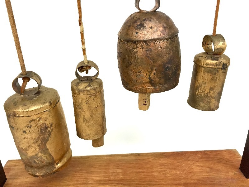 Set of 4 Hand Made metal bells on an iron hanger