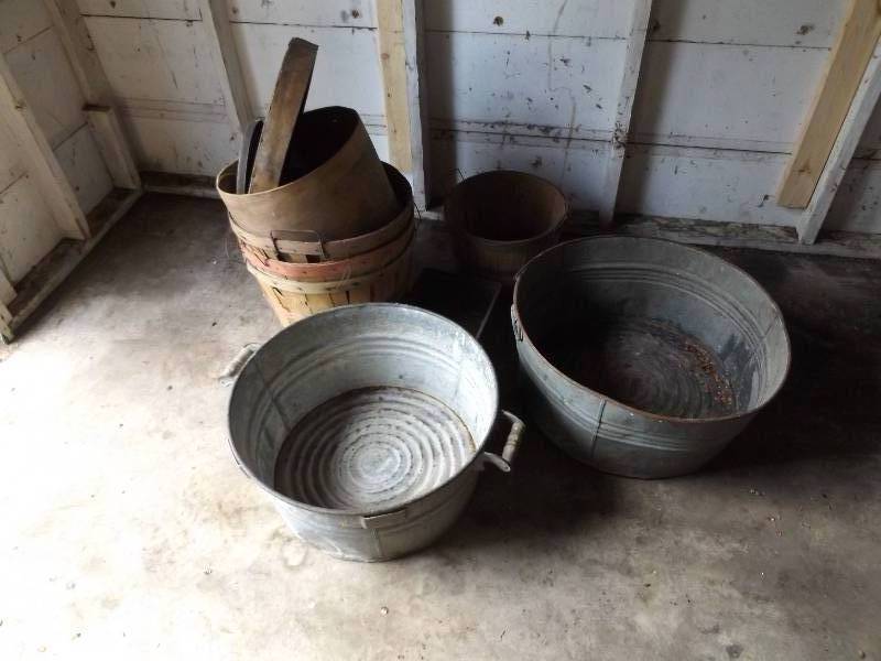 Two Wash Tubs and Apple Baskets