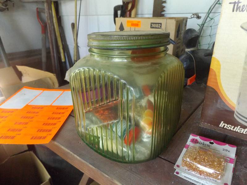 Green Depression glass Jar