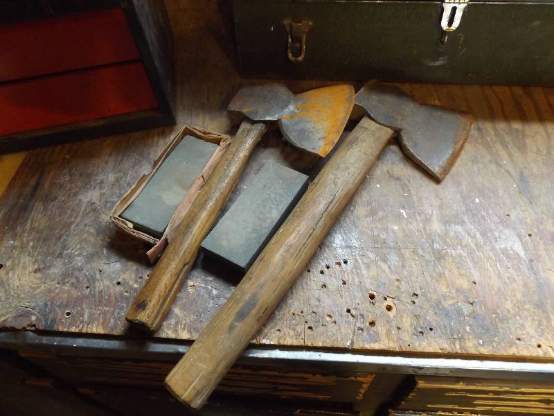 lot 145 image: Old Hatchets and Sharpening stones