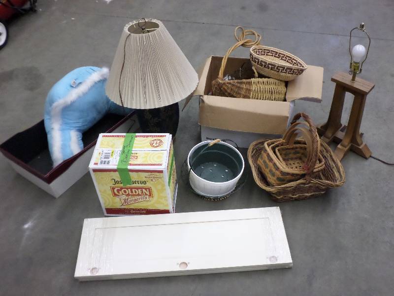 lot 76 image: Lot Of Misc Lamps, Wicker Baskets,...