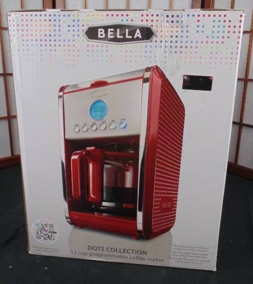 lot 21 image: Bella Dots Collection 12 cup coffee maker. (Red)