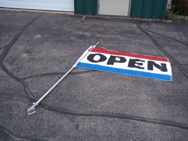 lot 23 image: OPEN Flag with post  3 x 5