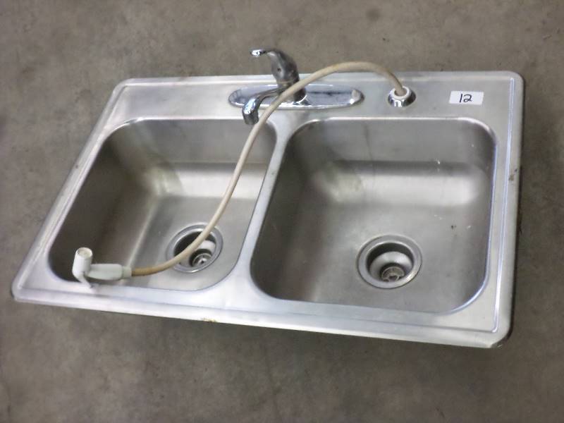 lot 12 image: 22x33 Double Bowl Stainless Steel...