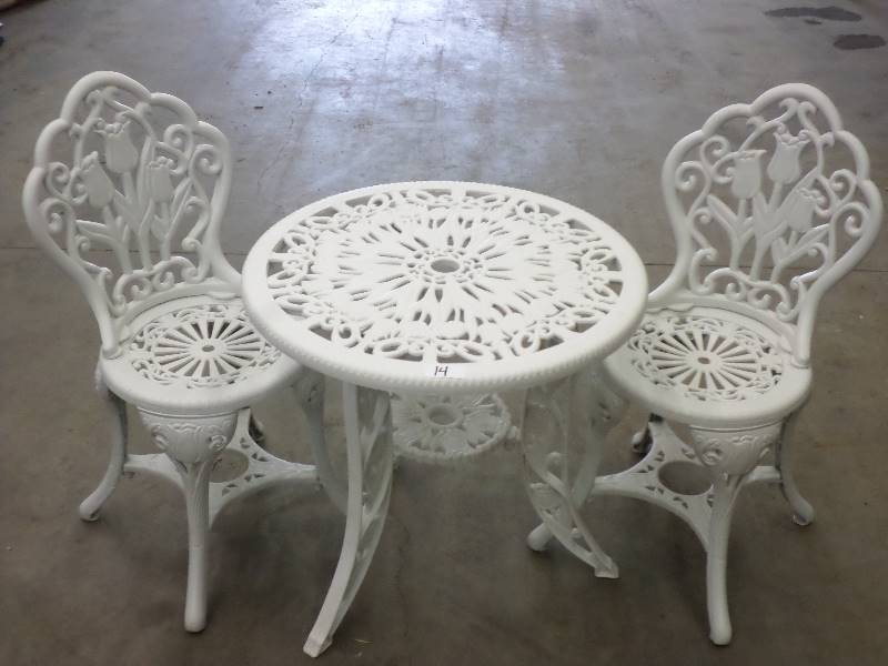 lot 14 image: (1) Plastic Patio Table With (2) Ma...