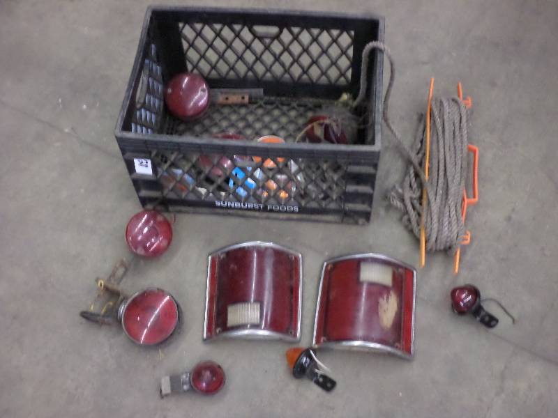 lot 28 image: Tote Of Misc Tail Lights, Roping, E...