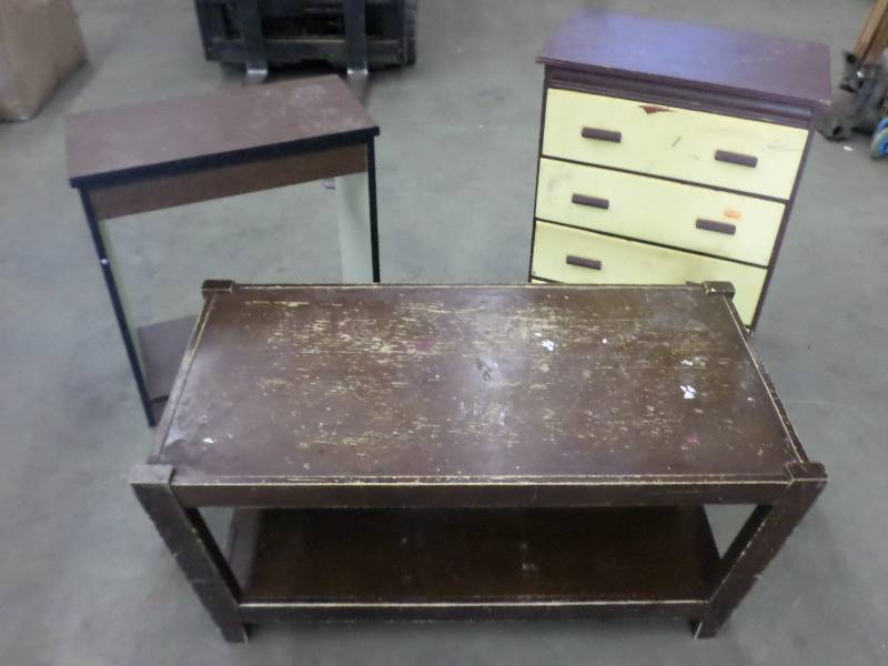 lot 110 image: 3-Piece Vintage Wooden Furniture Lo...