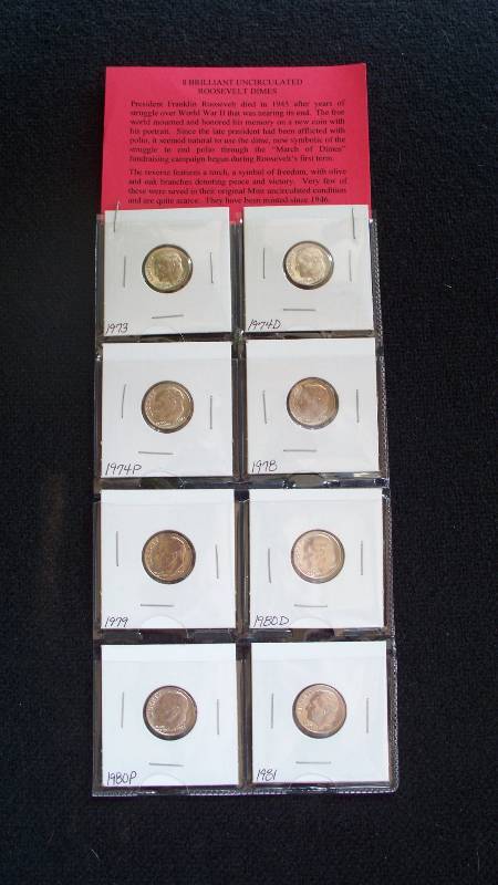 8 Brilliant Uncirculated Roosevelt Dimes