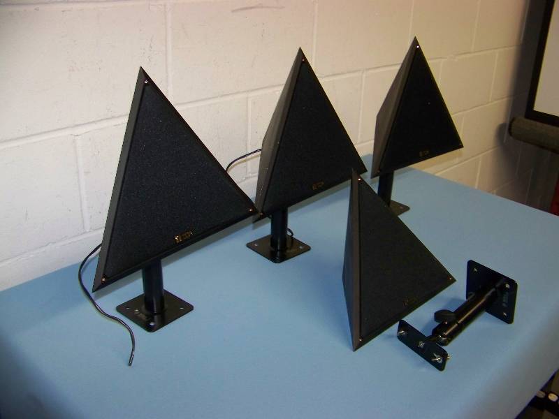 lot 25 image: (4) TOA, Triangle Speakers with Mounting Brackets