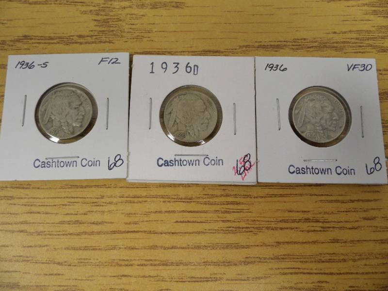 1936 P, D & S Buffalo Nickels