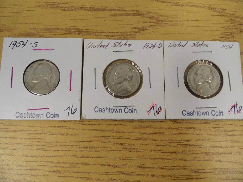 1954 P, D, & S Jefferson Nickels