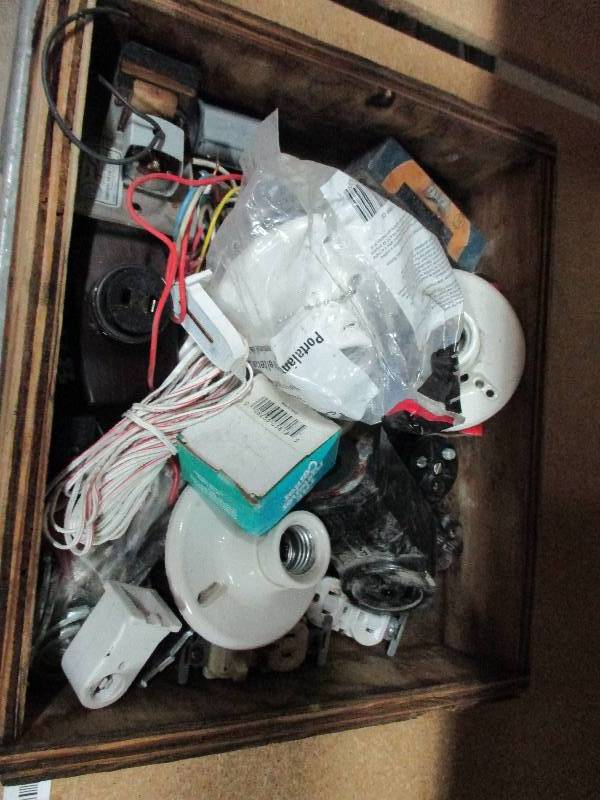 lot 57 image: box of electrical supplies