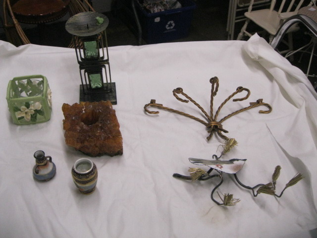 3 candle holders, 2 wall decorations, 2 decorative nic nacs