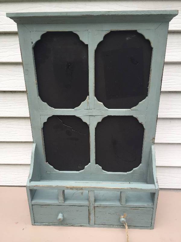 lot 40 image: Rustic Wall Decore with Drawer and Chalkboard Backing