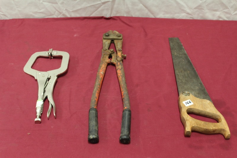 lot 166 image: Saw, Vise Clamp, Bolt Cutter
