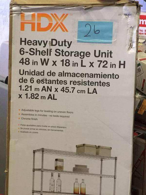 lot 26 image: HDX 48 in. W x 72 in. H x 18 in. D Decorative Wire Chrome Finish Commercial Shelving Unit