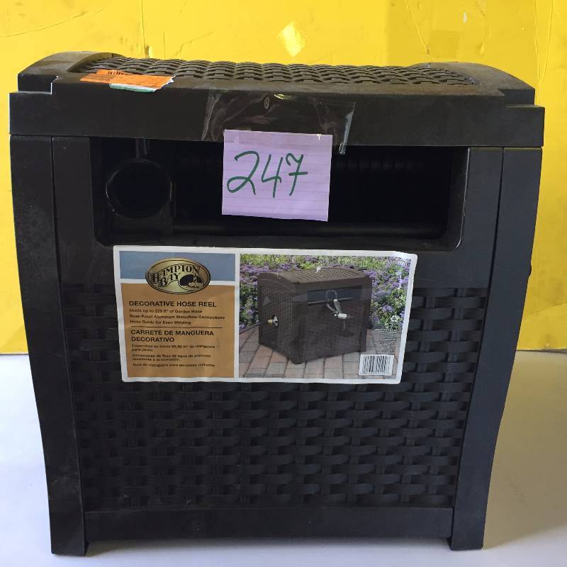 lot 247 image: Hampton Bay Decorative Hose Reel holds up to 225 ft of Garden
