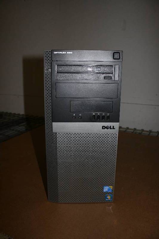 lot 1 image: Dell Optiplex 960 Computer Tower wWindows 7 Pro 4GB Memory 250GB Hard Drive Core 2 Duo 3.16 GHZ Processor.