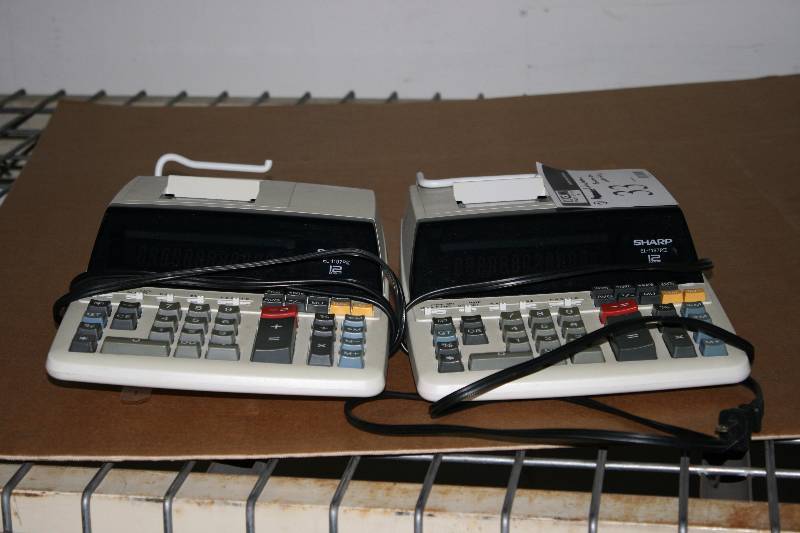 lot 33 image: Lot of (2) Sharp Electronic Calculators Model EL-1197P-III Tested & Operational.