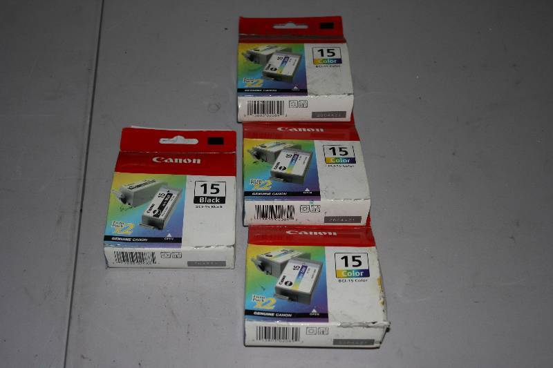 lot 90 image: Lot of (4) Replacement Print Cartridges For Models Canon 15 Black, Multi-Color.