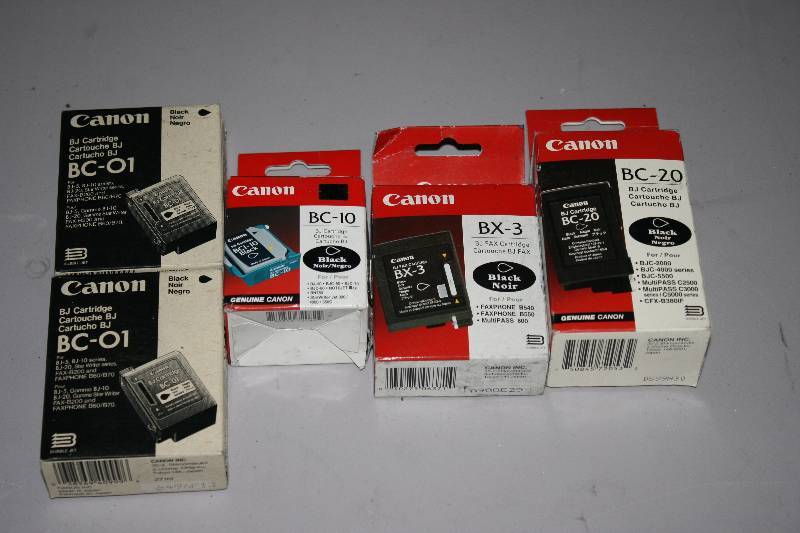 lot 93 image: Lot of (5) Replacement Print Cartridges For Models Canon BC-10, BX-3, BC-01 Black.