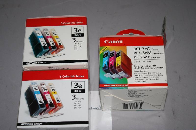 lot 88 image: Lot of (3) Replacement Print Cartridges For Models Canon 3e Multi-Color Packs.