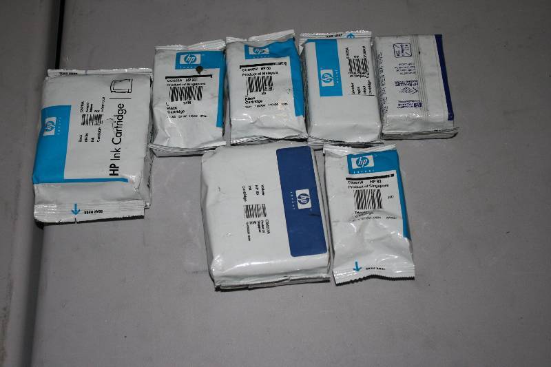 lot 63 image: Lot of (7) Miscellaneous HP Ink Replacement Print Cartridges.