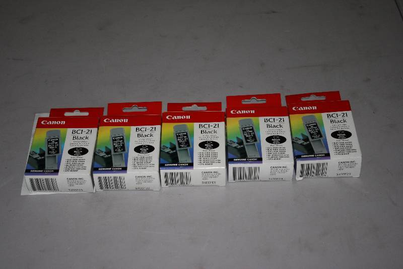 lot 84 image: Lot of (5) Replacement Print Cartridges For Models Canon BCI-21 Black.