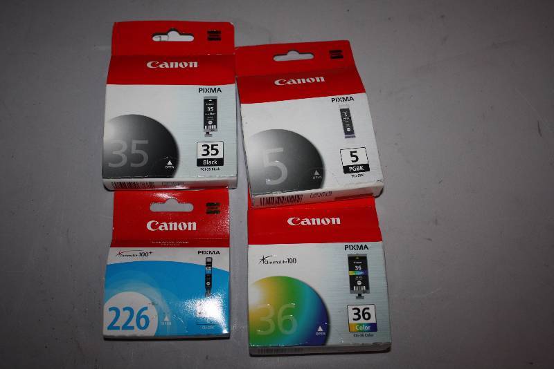 lot 94 image: Lot of (4) Replacement Print Cartridges For Models Canon 35, Canon 226, Canon 326, Canon 5 Black, Color, Cyan.