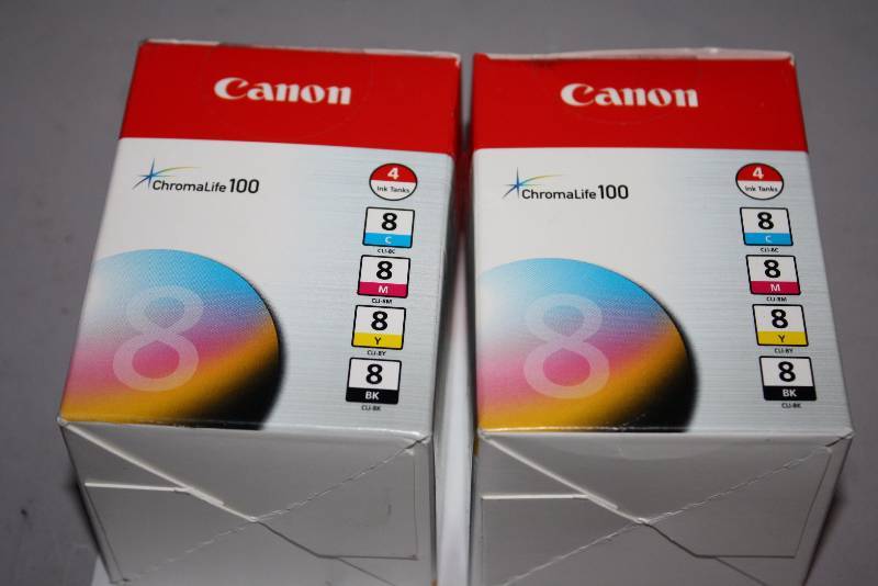lot 92 image: Lot of (2) Replacement Print Cartridges For Models Canon 8 Chromalife Ink Tank 4 perBox.