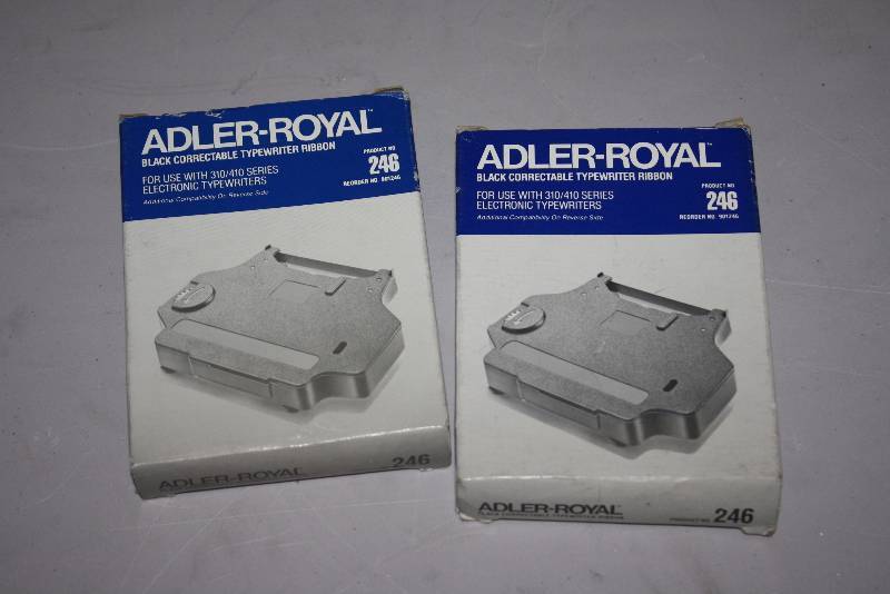lot 52 image: Lot of (2) Adler-Royal Black Correctable Typrewriter Ribbon For Use w310-410 Series Electronic Typewriters.