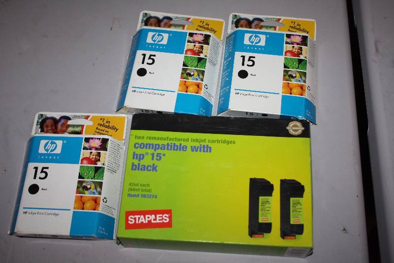 lot 62 image: Lot of (4) Replacement Print Cartridges For Models HP 15 Black.