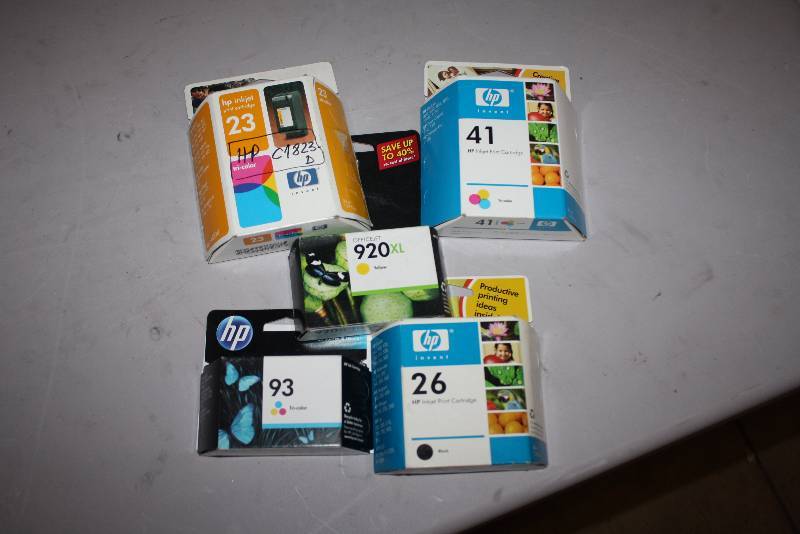 lot 65 image: Lot of (5) Replacement Print Cartridges For Models HP 23, HP 26, HP 93 Black, Tri-Color, And More.